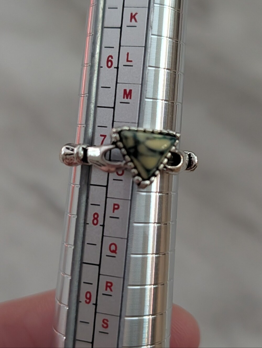 Southwestern Triangle Turquoise Matrix Ring Silver Tone Boho Size 6.5/7
